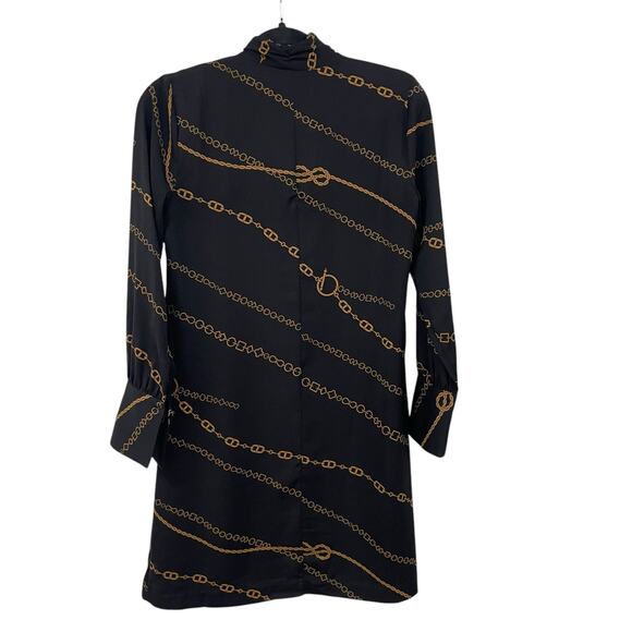 Ann Taylor Chain Print Tie Neck Shift Dress Black Brown Womens XS - Picture 6 of 7